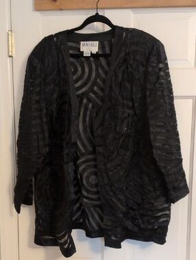 Magali Black Sheer Open-Front Jacket with Subtle Sparkle